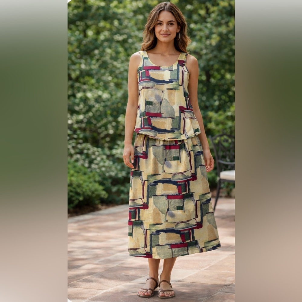 Spring or Summer top/skirt dress. Sleeveless Abstract Print Multi colour.